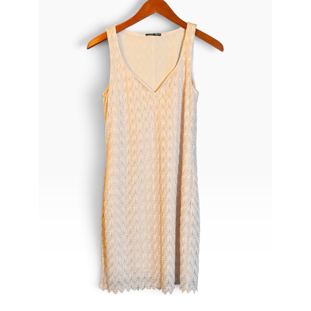Zara Collection Cream Lace V-Neck Mini Dress Womens M Crochet Sleeveless